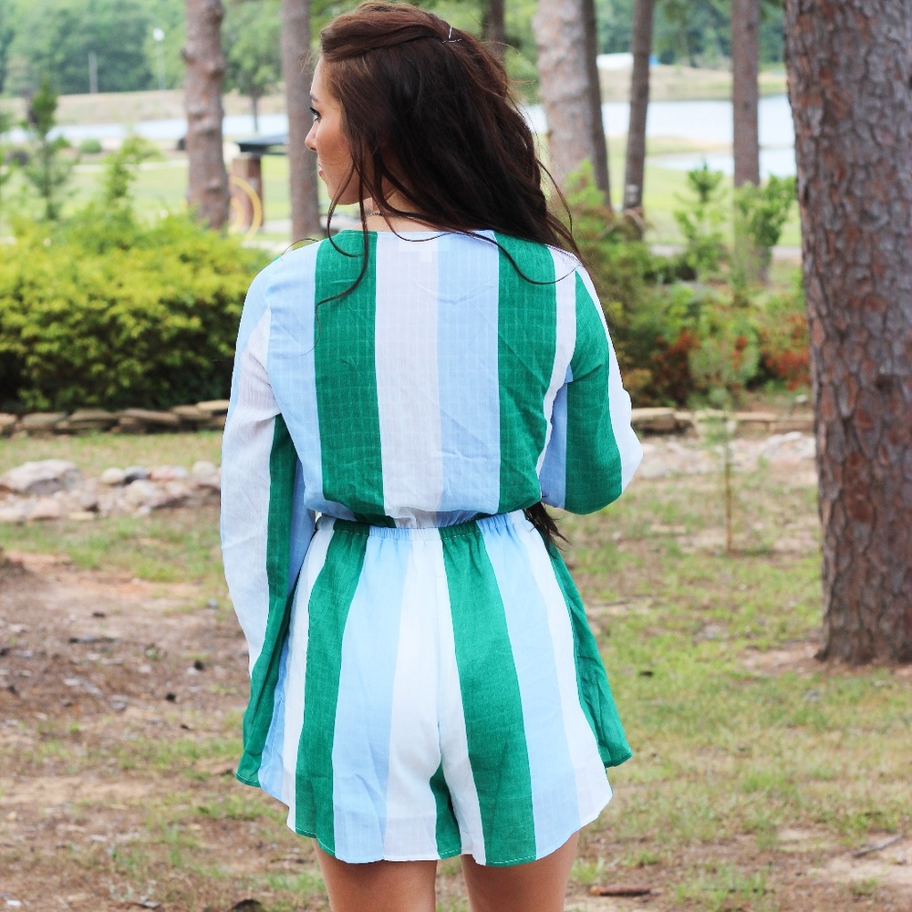 Striped Front Tie Romper - Picture 3 of 5